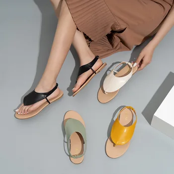 Sommer Sko til Kvinder i Ægte Læder Flade Sandaler Mode design Sandal Kvinder Stranden Sko kvindelige Flip-flops