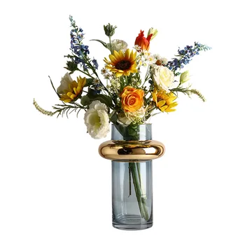 Lys Luksus Guld Skildrer Glas Vase Gennemsigtig Hydroponiske Blomst Arrangement Blomst Simulering Kreative Design Model Værelse