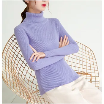 Efterår og Vinter Kvinder Sweater, pullover med Høj Krave, Slank Bunden Shirt Kvindelige Solid Farve Sweater Jul Sweater Mujer