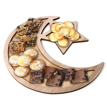 Islam Ramadanen, Eid Mubarak Snack Dekorationer Rustikke Almindeligt Træ-Crescent Moon & Stjernede Eid / Ramadan Mad Og Serverer Skuffe