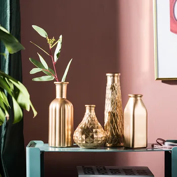 Moderne Guld Vase Glas Luksus Blomst Arrangement til Indretning Simpelt Sæt Håndværk