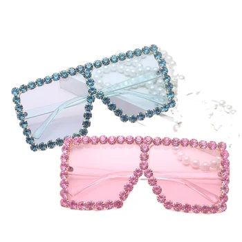 2021 nye store billede trendy solbriller kvinder farverige diamant-besat personlighed square solbriller kvinder mode briller UV400