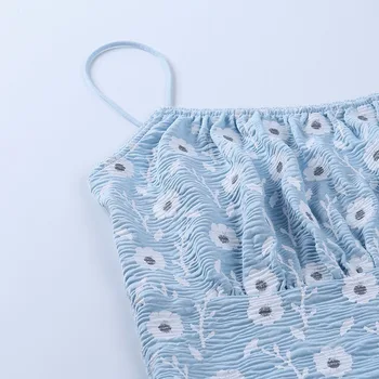 AIIOU 2021 Halterneck Camisole Kvinder Toppe Blå Blomster Print Folder Tynde Corset Æstetiske koreanske Summer Harajuku Grundlæggende Outfit Camis