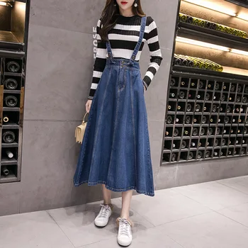 Korean Style Denim Midi-Nederdele, lange nederdele koreansk mode høj talje nederdel, Casual og elegant denim nederdel kvinder Foråret nederdel 2021