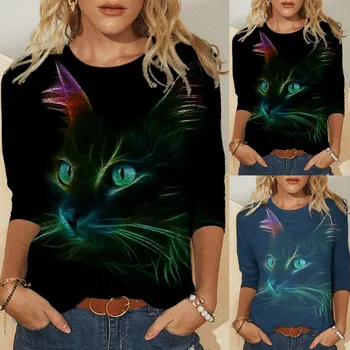 Sjove Kvinder Casual Pullover Søde Kat 3D-Print-Long Sleeve Top Fashion Forår og Efterår Personlighed T-shirt Tøj S-5XL