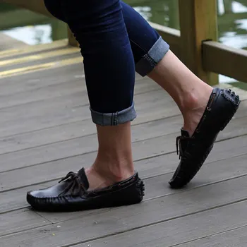 Mænds Læder Classic-Loafers Hånd Syet Mode Dovne Sko Casual Flade Loafers Blødt Komfortabelt Plisseret Design Slip-On Sko