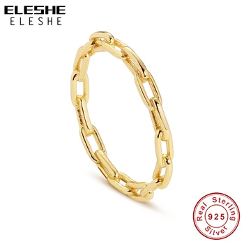 ELESHE Engros 925 Sterling Sølv Ringe med 18K Forgyldt Chunky Kæde Enkel Ring for Kvinder bryllupsfest Smykker Gave