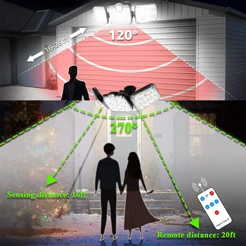 3pcs 138 led seperable fjernbetjening Solar Light Motion Sensor Udendørs Genoplades Vandtæt Sol Haven Lampe Vej Street Udendørs Væg