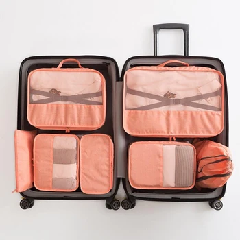 7pcs/set Bagage Pakning Arrangør Sat Rejse Mesh Taske i Taske Baggage Arrangør Pakning Cosmetic Bag Planlægning for Tøj Blød