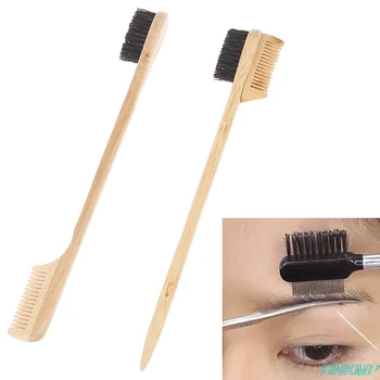Naturlig bambus træ dobbelt-sidet kant kontrol børste, kam Øjenbryn grooming brush Hår salon makeup børste