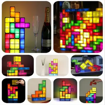 Tetris Blok Nat Lys LED-Lys Nat Lampe DIY Dekorere Puzzle Farverige Constructible Stabelbare Kreative