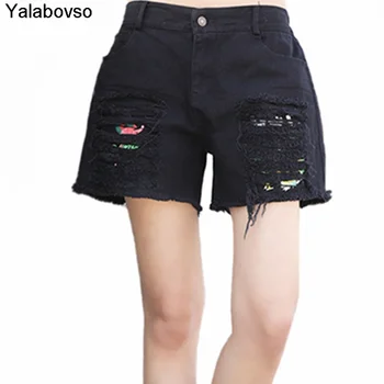 Damer Revet Huller Streetwear Jeans Kvinder Sort Denim Shorts Om Sommeren Koreansk Fashion Girl Vintage Casual Bukser Plus Størrelse