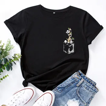Søde Panda Bambus Trykt T-shirt, Bomuld Kvinde t-shirts Shirt Sommer Plus Size O-Hals, Korte Ærmer Shirts Kvinder Tøj