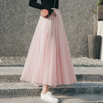 Kvinder Pink Maxi Nederdele om Sommeren Vintage Fairycore Nederdel koreansk Mode Høj talje Tyl Nederdel Streetwear Elegante Lange Nederdele Dame