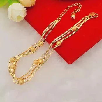 Rent guld farve armbånd & øreringe til kvinder,24k Guld kugle perler armbånd 20+5cm,fashion armbånd til kvinder / piger armbånd
