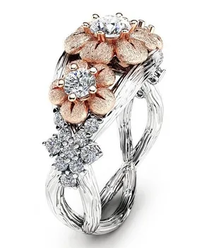 Engros smykker ny 18k rosa guld plum blossom farve separation ring kvindelige