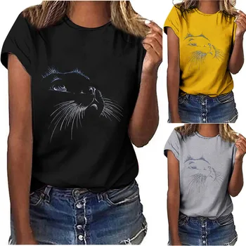 T-shirts Kvinders Mode Afslappet Udskrivning O-Hals Løs, kortærmet T-skjorte, Pullover, Toppe Sommer Tøj Til Kvinder 2021 T-Shirt