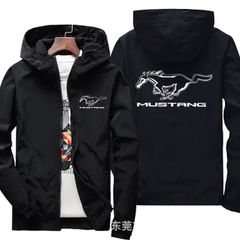 Nye mænd for Mustang Logo Jakke, Vindtæt Jakke Mobike Riding Hætteklædte Vindjakke Sweatshirts Racing lynlås Pels