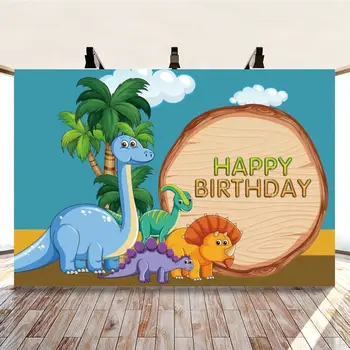 Søde Baby Dinosaur Coconut Tree Hvide Skyer Tegneserie Baggrund Dreng Fødselsdag Dekoration Studio 3D Digitale Baggrund Klud