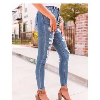 Kvinders Jeans med Høj Talje Denim Bukser Kvindelige 2021 Mode Elastisk Stretch Hofte Slank Pasform Tynde Fødder Ni Point Blyant Bukser