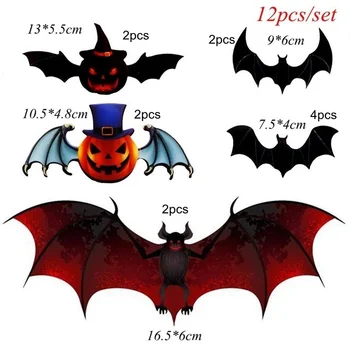 1 sæt 3D PVC Halloween Bat Wall Stickers Værelser Græskar Køleskab Klistermærke Til Halloween Party Børn Gaver DIY Hjem Dekoration