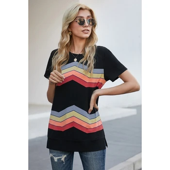 Kvinders Bølge Mønster, Korte Ærmer T-Shirt Kvindelige stødt på i den Europæiske og Amerikanske Large Størrelse Løse Pullover Sort