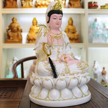 GOD 30CM store High-grade Hjem templet virkningsfuldt Talisman Mascot Guanyin Pusa Buddha hvid jade forgyldning Skulptur statue