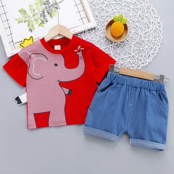 Børne-T-Shirt Sæt 2021 Sommer Bomuld koreanske Spædbarn Elefant Kort-Langærmet Shorts 2 stk Baby Dreng Pige Pige Casual Tøj