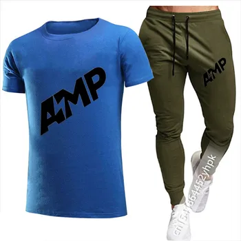 Trampolin basketball sportstøj AMP Sjove T-shirt + bukser 2 delt sæt 2021new mænds træningsdragt sommeren streetwear hip-hop passer til