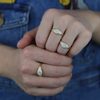 Kvinder Mænd i ægte 925 Sterling Sølv Smykker, Ring Banet cz oval form, enkel guld farve, lille band Engagement ring