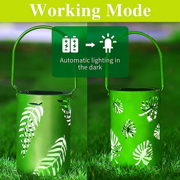 Solar Hænge Lanterne Udendørs Metal Hule LED-Lys, Dekorative Soldrevne Lamper Med Indsatser Til Have, Terrasse, Græsplæne Værftet Træ