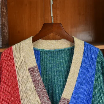 Nye Designer-Kvinder ' s patchwork løse cardigans Høj kvalitet med V-hals uld strikket frakke C670