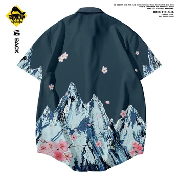 Mænd Snow Mountain Blomst Trykt Hawaii Streetwear Skjorter Camisa Masculina Korte Ærmer Holiday Beach Shirt i Overstørrelse 6XL