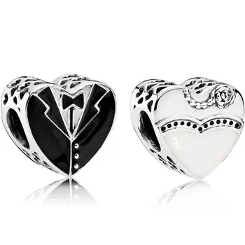 Baofu 925 Sterling Sølv Beaded Kærlighed Hjerte Hule Dobbelt-Sidet Kjole Bryllup Perler Egnet Til Oprindelige DIY Armbånd Smykker