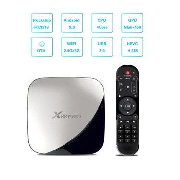 X88 (Konfiguration 4 + 32) Pro-TV-Boksen Dual Band WiFi Rk3318 4K HD-Netværk, Set-Top-Boks Android 9.0 OS Plug