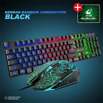 Sort T13 tysk tastatur, Mus Kombinationer Rainbow/RGB lys Baggrundslys Usb-Ergonomisk Gaming Tastatur og Mus Sæt til Bærbar PC