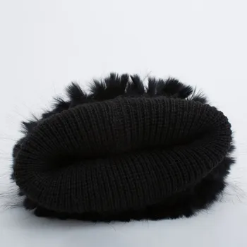 Real Rex Kanin Pels Hat Kvindelige Vinter Pels Hat Med Bolden Strik Pels Hat Med Silver Fox Fur Bolden Pom Skullies & Huer DHY17-05A