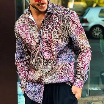 2021 mænd ' s nye mode udskrivning langærmet skjorte ferierejser mode til alle-match mænds tøj