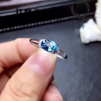 Den nye originale design blå topa håndværk facetteret åbning justerbar ring skinner lyset luksus charme kvinder sølv smykker