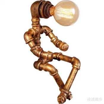 Kreative Jern-Rør Edison Led Bord Lamper Industri Loft Vintage-Stil Lampe Og Bar Vand, Rør Robot Retro Bordlampe