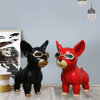 Nordisk Abstrakt Briller Hund Figur Boligindretning Tilbehør Fransk Bulldog Håndværk Værelses Desktop Ornamenter Dekoration