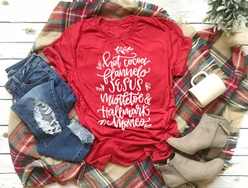 Hvad er bedre end VARM KAKAO Mistelten JESUS og Julen Film grafisk rød fejre fashion kvinder slogan grunge t-shirt t-shirts