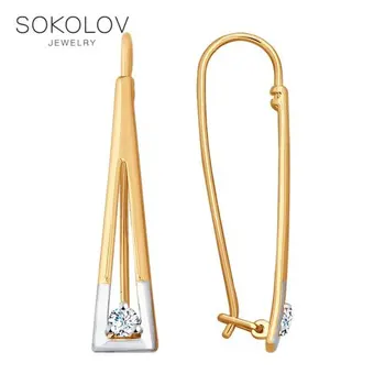 Sokolov drop øreringe med sten i guld med cubic zirconia mode smykker 585 kvinders mandlige, lange øreringe