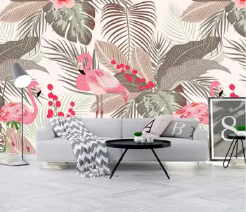 Bacal Brugerdefinerede 3D tapet Nordiske simpel lille frisk flamingo tropiske blade, TV baggrund vægmaleri home decor 3d-væg papir