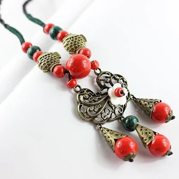 Retro Mode Keramiske Perler Kvast Halskæder, Vedhæng Smykker Til Kvinder Etnisk Stil Lang Sweater Kæde
