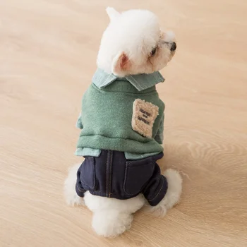 Vinter Varm Hund Tøj Hund Jeans Pels Buksedragt Tykkere Pet Tøj Hoodie Til Teddy Hunde Kostume Hvalp Tøj Jakker Tøj