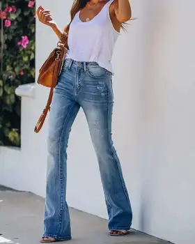 Europæiske og Amerikanske handel høj talje hofte elastisk horn stor jeans kvinder