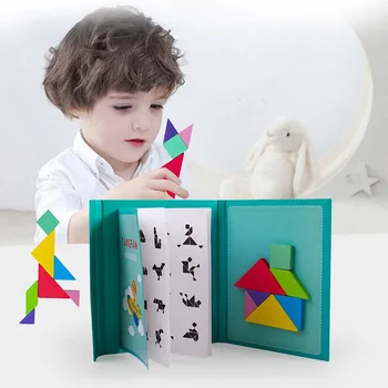 Magnetic 3D Puslespil af Tangram Spillet Montessori Læring Pædagogiske Træ Legetøj brætspil Børn Toy Hjernen Pirring Børn Toy