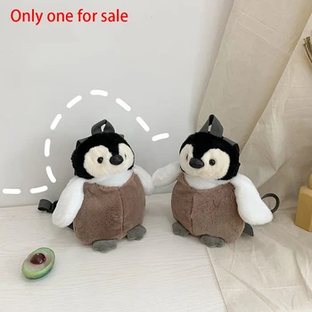 Søde Pingvin Plys Rygsæk til Piger Khaki Penguin Blød skuldertaske Fødselsdag Bedste Gave til Piger Blød Lille Taske