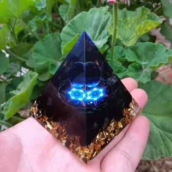 Orgonite fHandmade K9 Blå krystal Kugle Blomsten af Liv Orgone Pyramide med Obsidian Energi Healing Orgonite Energi pyramide